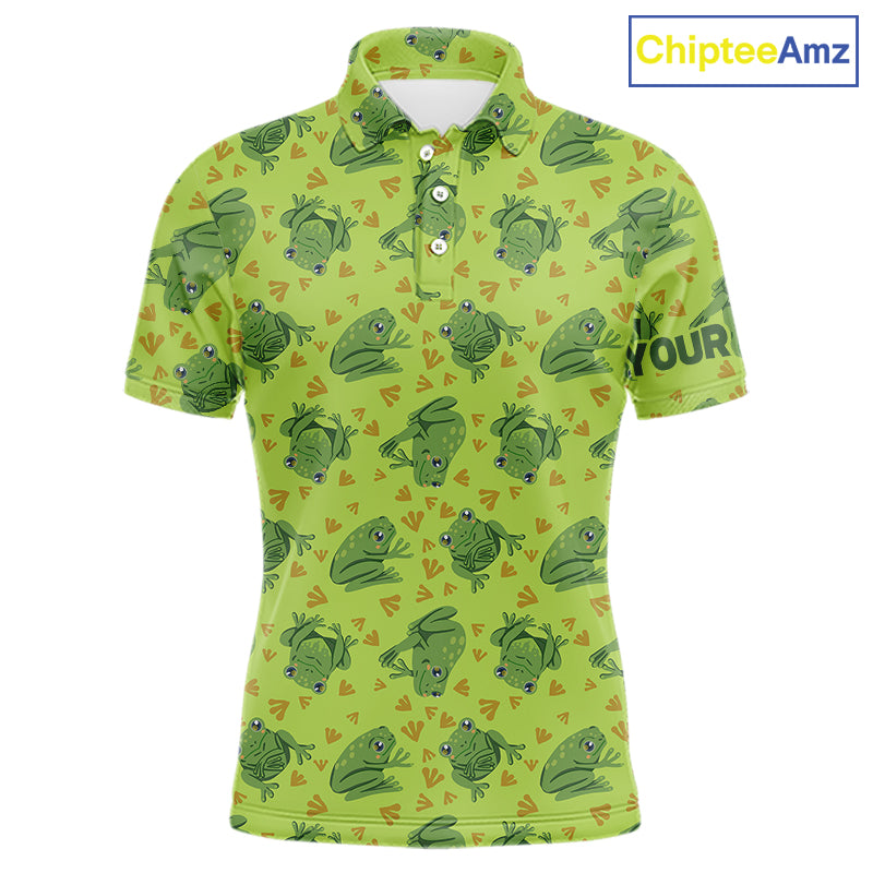 Funny Green Frog pattern Golf polo shirt for men Custom mens golf top, personalized golf gifts NQS11284