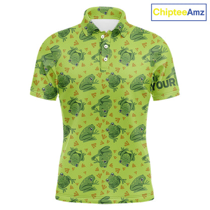 Funny Green Frog pattern Golf polo shirt for men Custom mens golf top, personalized golf gifts NQS11284