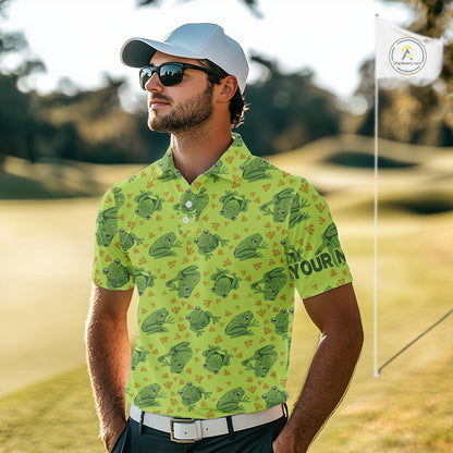 Funny Green Frog pattern Golf polo shirt for men Custom mens golf top, personalized golf gifts NQS11284