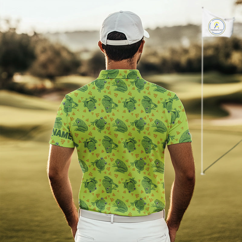 Funny Green Frog pattern Golf polo shirt for men Custom mens golf top, personalized golf gifts NQS11284