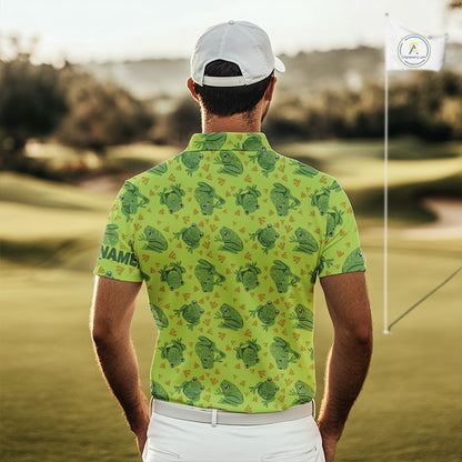 Funny Green Frog pattern Golf polo shirt for men Custom mens golf top, personalized golf gifts NQS11284