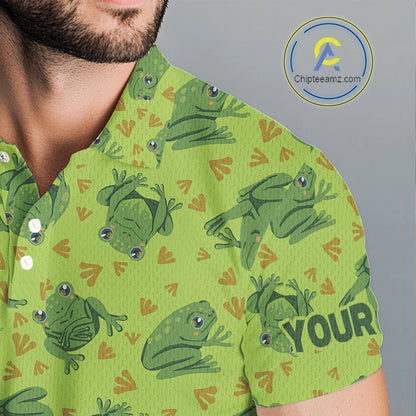 Funny Green Frog pattern Golf polo shirt for men Custom mens golf top, personalized golf gifts NQS11284