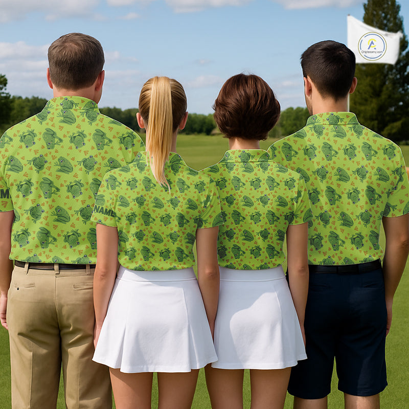 Funny Green Frog pattern Golf polo shirt for men Custom mens golf top, personalized golf gifts NQS11284