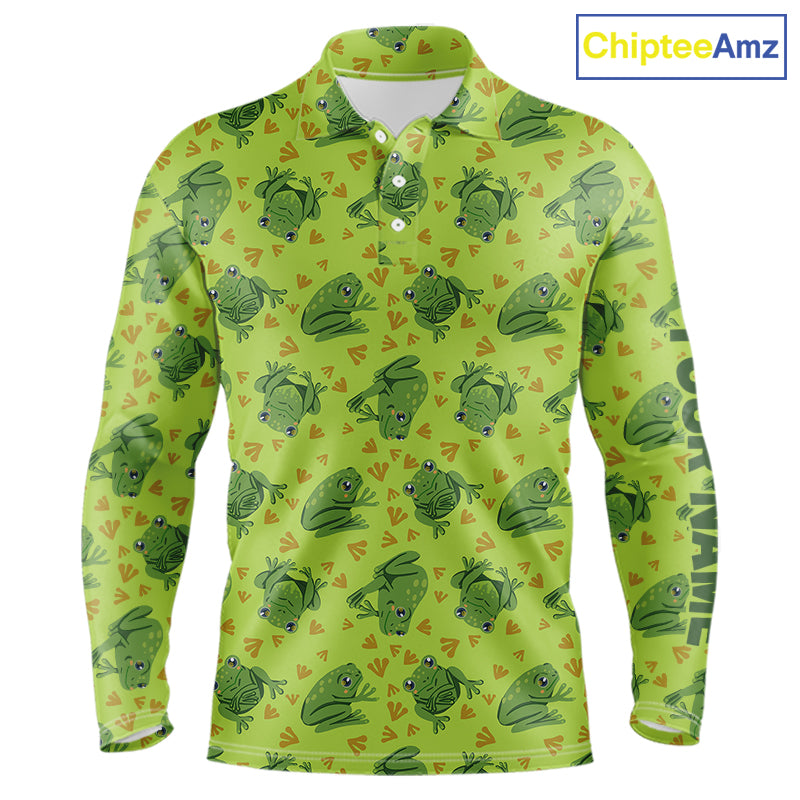 Funny Green Frog pattern Golf polo shirt for men Custom mens golf top, personalized golf gifts NQS11284