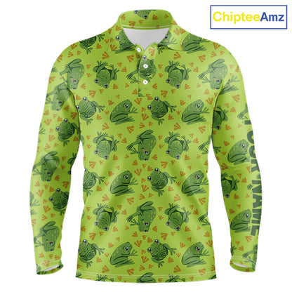 Funny Green Frog pattern Golf polo shirt for men Custom mens golf top, personalized golf gifts NQS11284