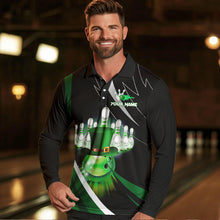 Load image into Gallery viewer, Black and Green St Patrick Day bowling Polo, Quarter Zip shirts for men Custom Team bowling jerseys NQS9403