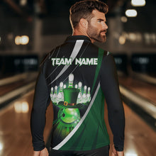 Load image into Gallery viewer, Black and Green St Patrick Day bowling Polo, Quarter Zip shirts for men Custom Team bowling jerseys NQS9403