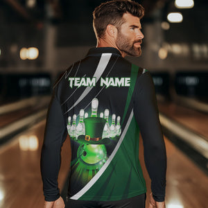 Black and Green St Patrick Day bowling Polo, Quarter Zip shirts for men Custom Team bowling jerseys NQS9403