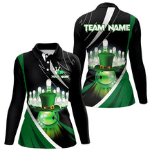 Load image into Gallery viewer, Black and Green St Patrick Day bowling Polo, Quarter Zip shirts for Women Custom Team bowling jerseys NQS9403