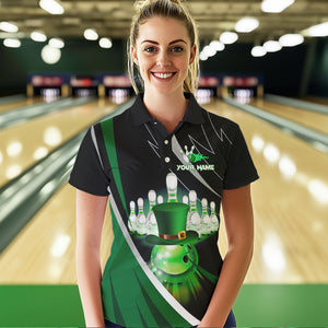 Black and Green St Patrick Day bowling Polo, Quarter Zip shirts for Women Custom Team bowling jerseys NQS9403