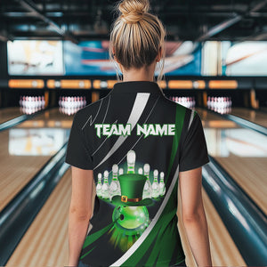 Black and Green St Patrick Day bowling Polo, Quarter Zip shirts for Women Custom Team bowling jerseys NQS9403