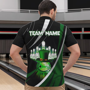 Black and Green St Patrick Day bowling Polo, Quarter Zip shirts for men Custom Team bowling jerseys NQS9403