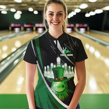 Load image into Gallery viewer, Black and Green St Patrick Day bowling Polo, Quarter Zip shirts for Women Custom Team bowling jerseys NQS9403