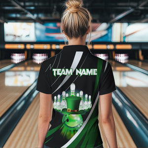 Black and Green St Patrick Day bowling Polo, Quarter Zip shirts for Women Custom Team bowling jerseys NQS9403