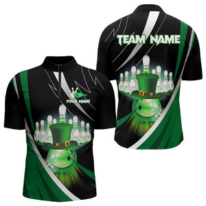 Black and Green St Patrick Day bowling Polo, Quarter Zip shirts for men Custom Team bowling jerseys NQS9403