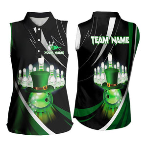 Black and Green St Patrick Day bowling Sleeveless Polo shirt for Women Custom Team bowling jerseys NQS9403