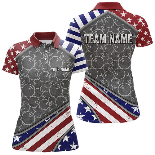 American Flag Gray Camo Bowling Polo, Quarter Zip shirt for Women Custom patriotic Team bowling jersey NQS9404