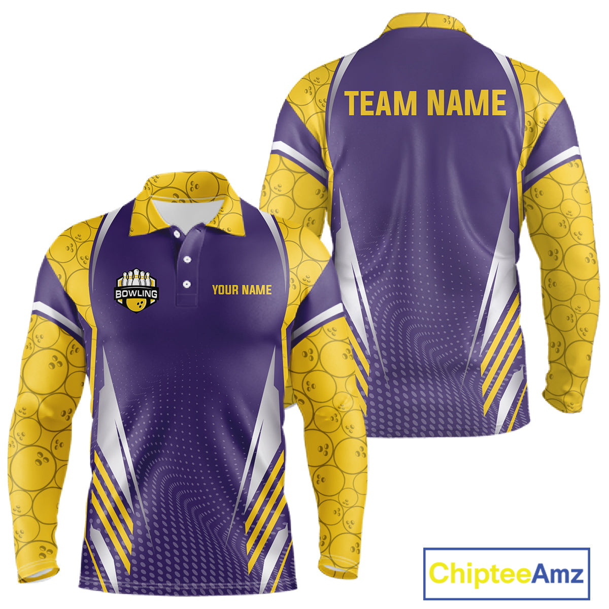 Purple And Yellow Custom bowling shirts for men, Personalized bowling outfit men team bowling jersey NQS11493