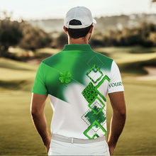 Load image into Gallery viewer, Mens golf polo shirt custom name green clover St Patrick day golf shirts, golfing gifts NQS4741