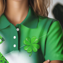 Load image into Gallery viewer, Womens golf polo shirt custom name green clover St Patrick day golf shirts, golfing gifts NQS4741