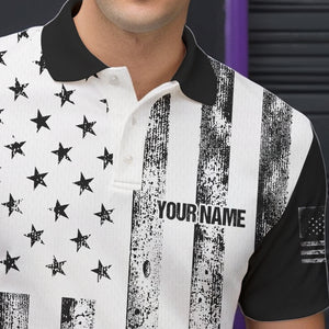 Personalized Black and White American Flag Retro Bowling shirts for Men, Patriotic Bowling Team Jersey NQS9567