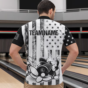 Personalized Black and White American Flag Retro Bowling shirts for Men, Patriotic Bowling Team Jersey NQS9567