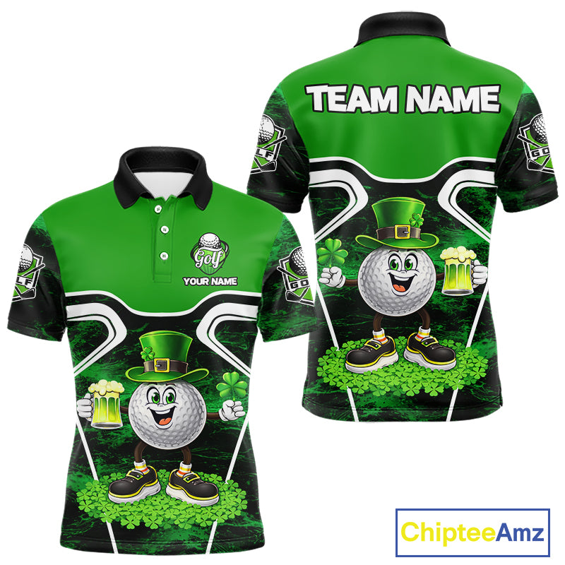 Funny Golf and Beer Green Shamrock Golf shirts for Men Custom St Patrick Team Men's Golf Jerseys NQS11673