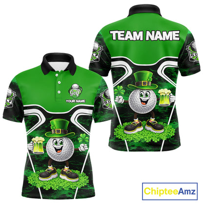 Funny Golf and Beer Green Shamrock Golf shirts for Men Custom St Patrick Team Men's Golf Jerseys NQS11673