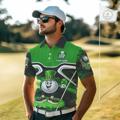 Funny Golf and Beer Green Shamrock Golf shirts for Men Custom St Patrick Team Men's Golf Jerseys NQS11673