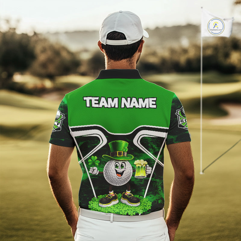 Funny Golf and Beer Green Shamrock Golf shirts for Men Custom St Patrick Team Men's Golf Jerseys NQS11673