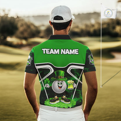 Funny Golf and Beer Green Shamrock Golf shirts for Men Custom St Patrick Team Men's Golf Jerseys NQS11673