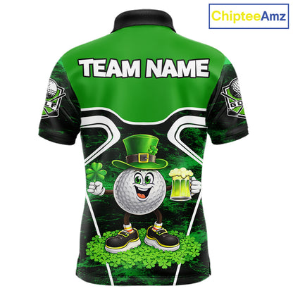 Funny Golf and Beer Green Shamrock Golf shirts for Men Custom St Patrick Team Men's Golf Jerseys NQS11673