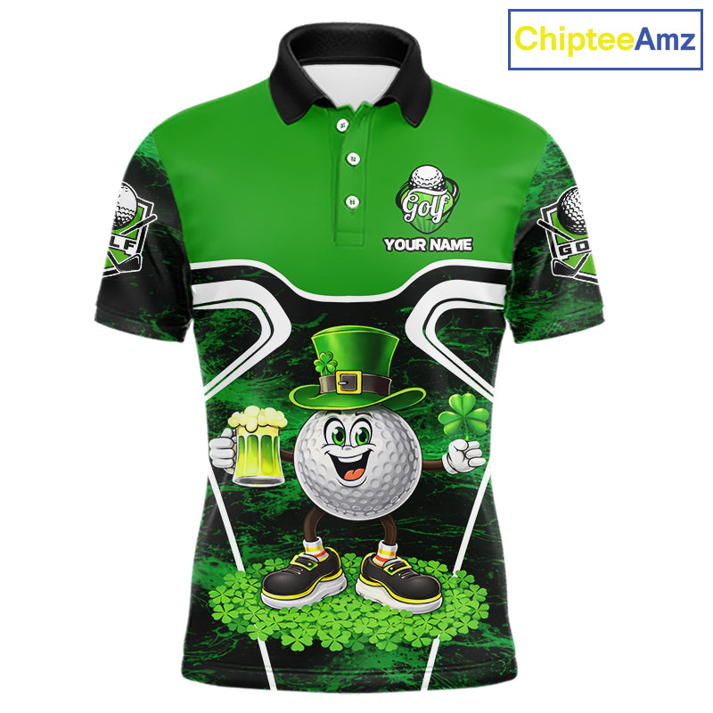 Funny Golf and Beer Green Shamrock Golf shirts for Men Custom St Patrick Team Men's Golf Jerseys NQS11673
