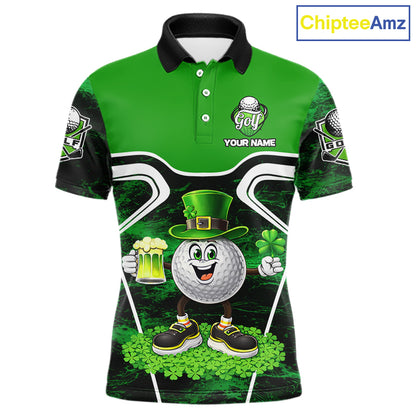 Funny Golf and Beer Green Shamrock Golf shirts for Men Custom St Patrick Team Men's Golf Jerseys NQS11673