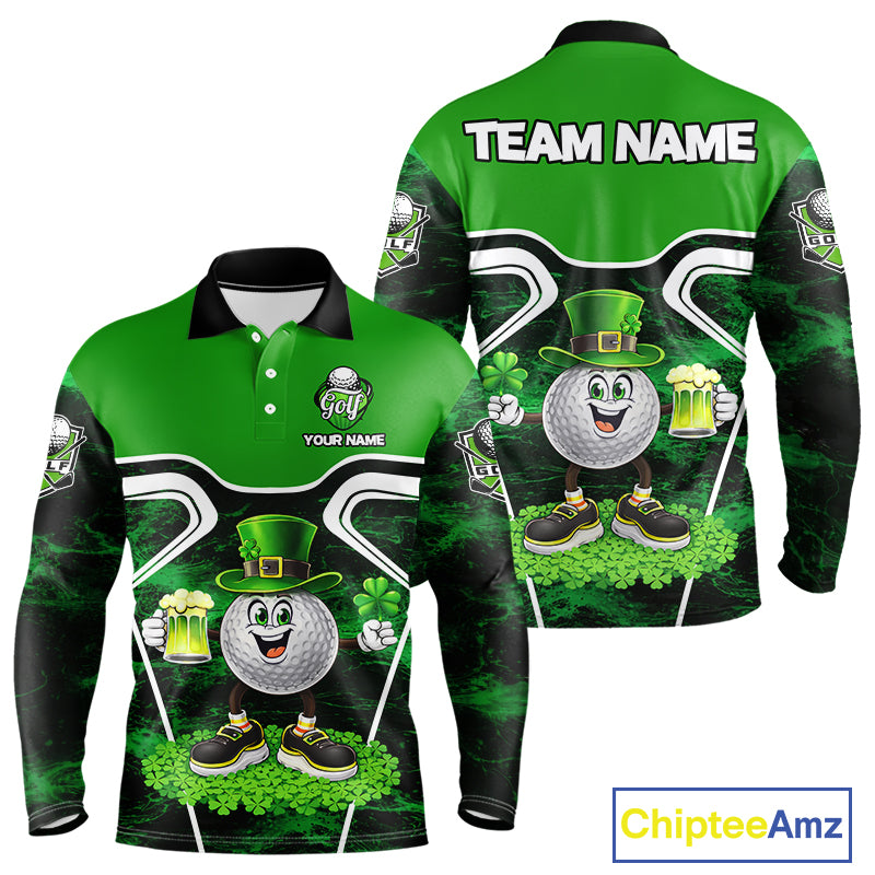 Funny Golf and Beer Green Shamrock Golf shirts for Men Custom St Patrick Team Men's Golf Jerseys NQS11673
