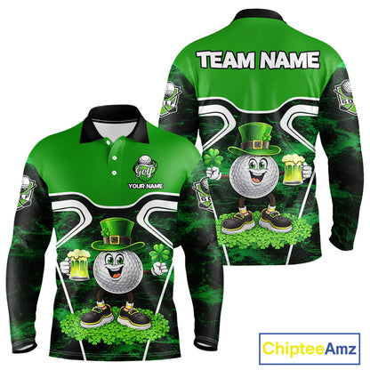 Funny Golf and Beer Green Shamrock Golf shirts for Men Custom St Patrick Team Men's Golf Jerseys NQS11673