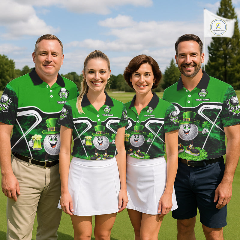 Funny Golf and Beer Green Shamrock Golf shirts for Men Custom St Patrick Team Men's Golf Jerseys NQS11673