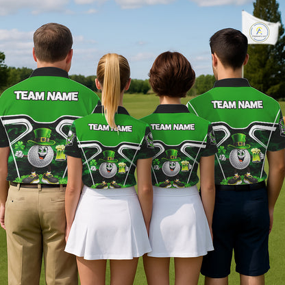 Funny Golf and Beer Green Shamrock Golf shirts for Men Custom St Patrick Team Men's Golf Jerseys NQS11673