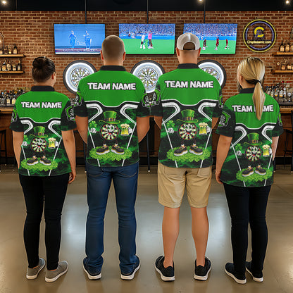 Funny Dart and Beer Green Shamrock  Men Dart Shirts Custom St Patrick Team Mens Dart Jerseys NQS11674