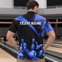 Load image into Gallery viewer, Personalized Black and Blue Bowling Polo, Quarter Zip Shirts For Mens Custom Bowling Team Jersey NQS9723