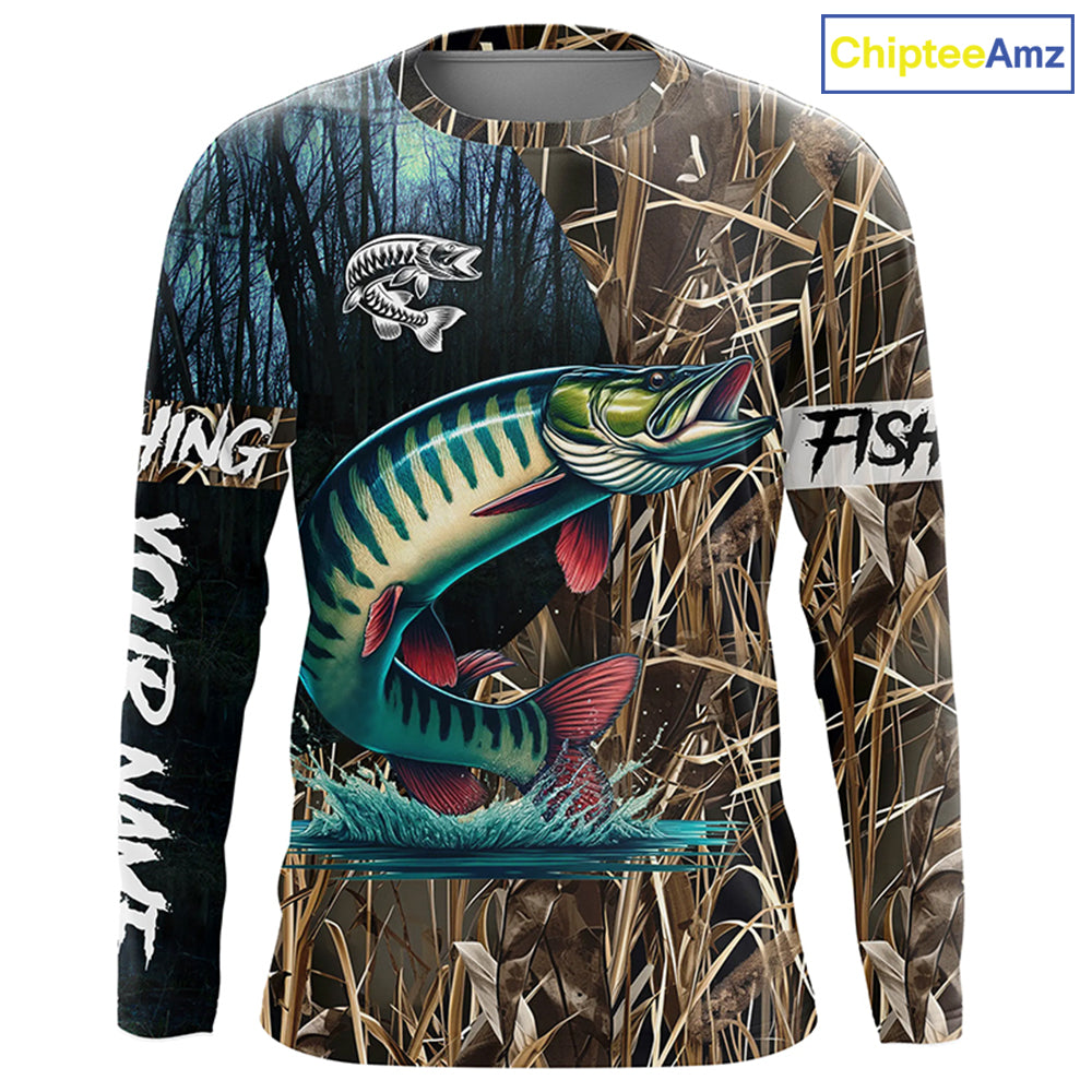 Musky Fishing Customize Name 3D All Over Printed Fishing Camo Shirts, Personalized Fishing Gifts NQS292