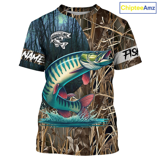 Musky Fishing Customize Name 3D All Over Printed Fishing Camo Shirts, Personalized Fishing Gifts NQS292