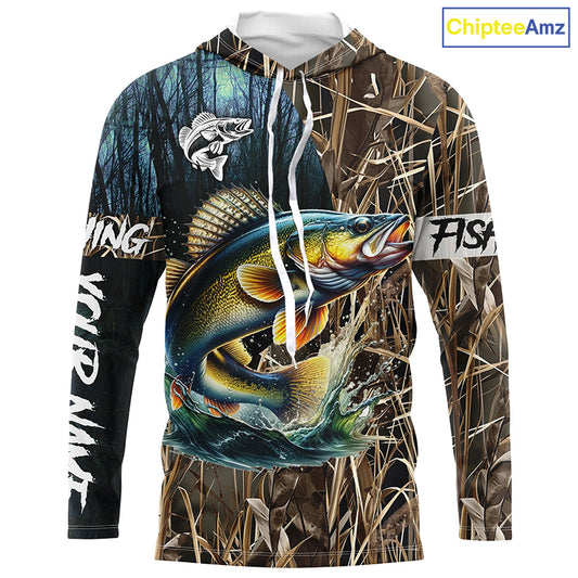 Walleye Fishing Custom Name 3D All Over Printed Camo Fishing Shirts, Personalized Fishing Gift NQS293