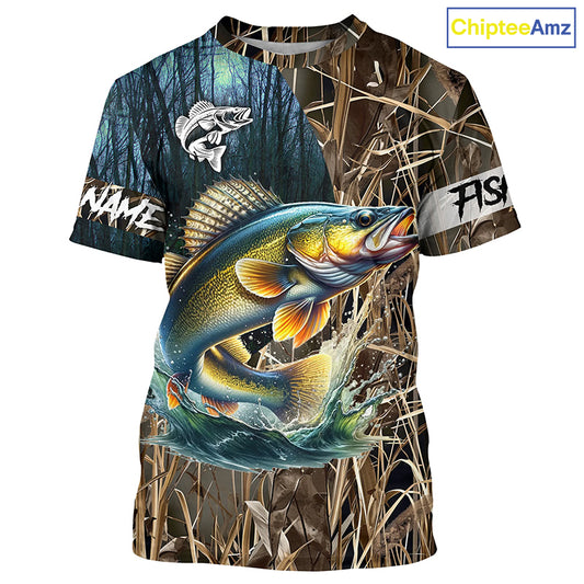 Walleye Fishing Custom Name 3D All Over Printed Camo Fishing Shirts, Personalized Fishing Gift NQS293
