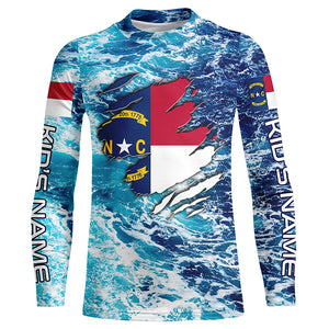 Blue sea wave ocean camo North Carolina flag patriot Custom sun protection fishing long sleeve shirts NQS5767