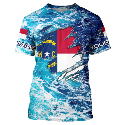 Blue sea wave ocean camo North Carolina flag patriot Custom sun protection fishing long sleeve shirts NQS5767