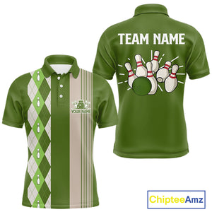 Retro Green argyle pattern Bowling shirts For Men custom bowling team jerseys Bowler Outfits NQS10152