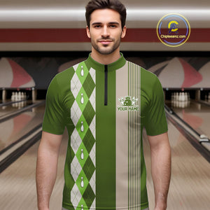 Retro Green argyle pattern Bowling shirts For Men custom bowling team jerseys Bowler Outfits NQS10152