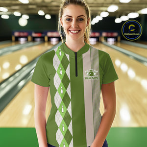 Retro Green argyle pattern Bowling shirts For Women custom bowling team jerseys Bowler Outfits NQS10152