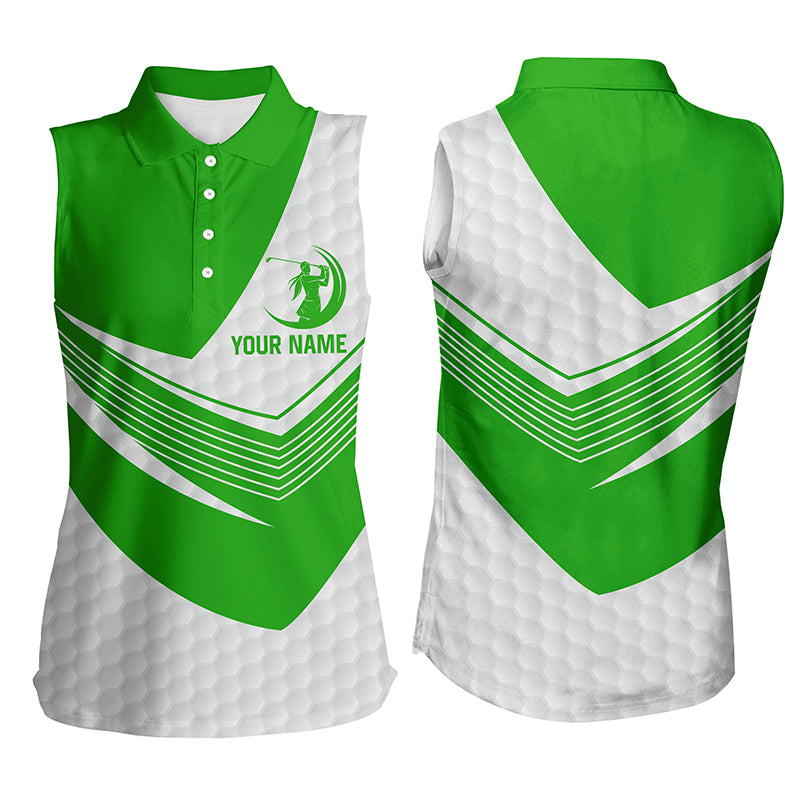 Green and White golf shirt custom name Sleeveless golf polos for womens, golf gifts for women NQS5980